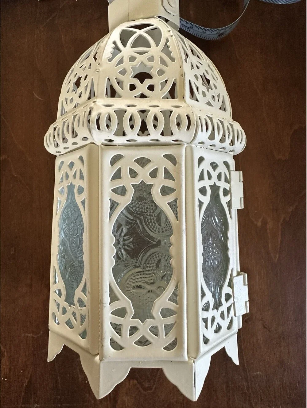 Sigma White Fancy Candle Lantern w Stand Tea Light Holder Moroccan Metal Glass